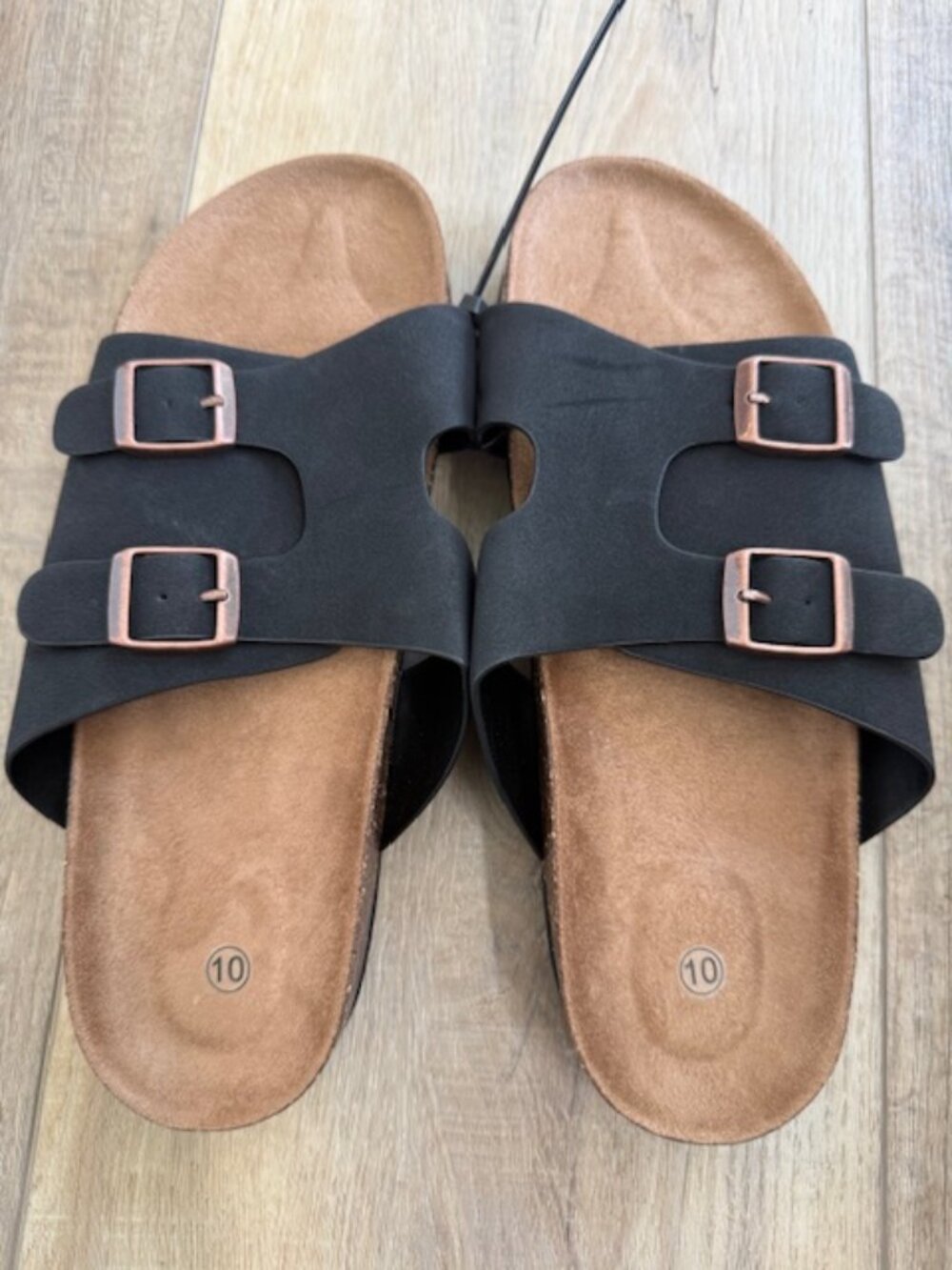 NEW Black Buckle Sandals with Textured Soles Women 10